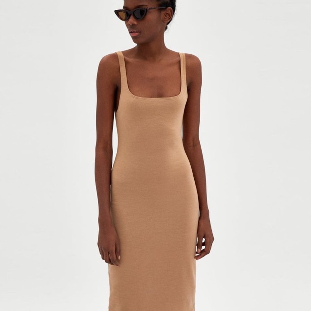 Zara Tan Bodycon Midi Dress